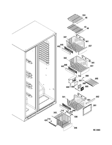 FREEZER SHELVES Diagram and Parts List for PSR26RSWASS  General Electric Refrigerator