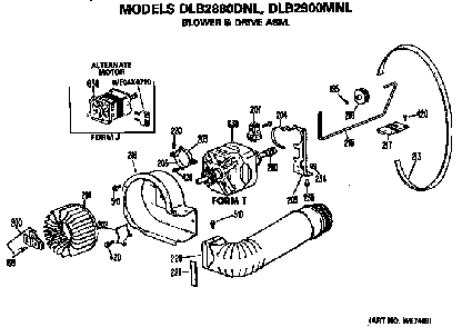 Blower And Drive Assembly Diagram and Parts List for DLB2880DNL  Hotpoint Dryer