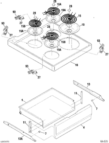 COOKTOP & DRAWER Diagram and Parts List for MRMF2200TM-2  General Electric Range