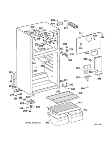 CABINET Diagram and Parts List for MTS18BBMDRWW  General Electric Refrigerator