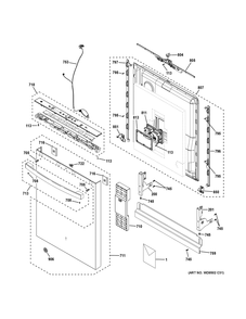 Escutcheon And Door Assembly Diagram and Parts List for GDT670SGV1BB  General Electric Dishwasher