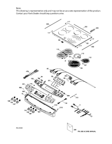 CONTROL PANEL & COOKTOP Diagram and Parts List for PCS940DF2WW  General Electric Range