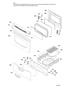 DOOR & DRAWER PARTS Diagram and Parts List for JGAS730EL6WW  General Electric Range