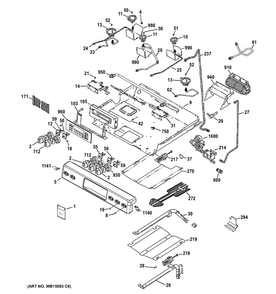 Control Panel, Gas & Burner Parts Diagram and Parts List for CGS975SED4SS  General Electric Range