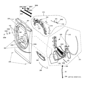 Front Panel Diagram and Parts List for GFDS170EH1WW  General Electric Dryer