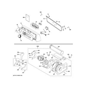 Backsplash, Blower And Motor Assembly Diagram and Parts List for PTD80GBPT0RS  General Electric Dryer