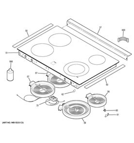Cooktop Diagram and Parts List for JD630DF5WW  General Electric Range