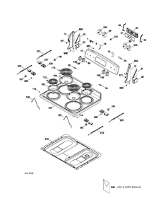CONTROLS & COOKTOP Diagram and Parts List for JCBS250DT1WW  General Electric Range