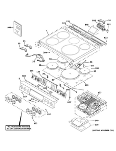 Control Panel And Cooktop Diagram and Parts List for CHS900P4M3W2  General Electric Range