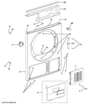 Front Panel Diagram and Parts List for GFT14ESSM1WW  General Electric Dryer