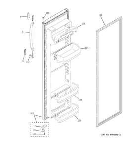 Fresh Food Door Diagram and Parts List for HSS25GFTCCC  Hotpoint Refrigerator