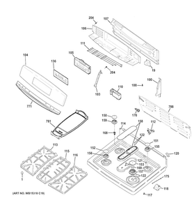 Control Panel & Cooktop Diagram and Parts List for JGB760EEF2ES  General Electric Range