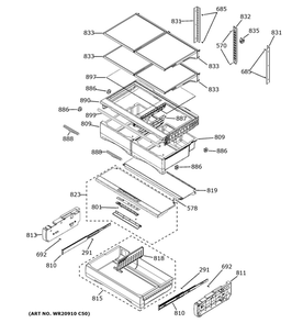 Fresh Food Shelves Diagram and Parts List for GYE22GENFDS  General Electric Refrigerator