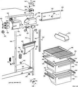 REFRIGERATOR SHELVES Diagram and Parts List for MSSC20BAX  General Electric Refrigerator