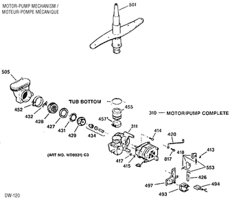 MOTOR & PUMP Diagram and Parts List for GSC4138X00BB  General Electric Dishwasher