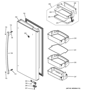 Fresh Food Door - Rh Diagram and Parts List for DFE28JGHFBB  General Electric Refrigerator