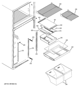 Fresh Food Shelves Diagram and Parts List for GTH18DBDLRBB  General Electric Refrigerator