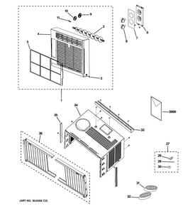 Grille & Chassis Parts Diagram and Parts List for AEV05LSQ1  General Electric Air Conditioner