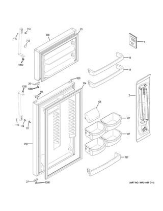 Doors Diagram and Parts List for GIE18HSHMRSS  General Electric Refrigerator