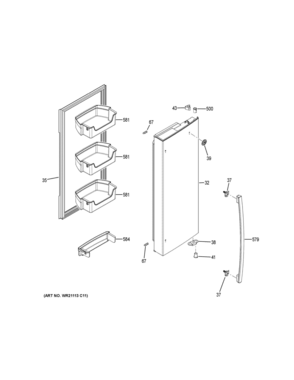 FRESH FOOD DOOR RH Diagram and Parts List for GFE24JGKFFBB  General Electric Refrigerator