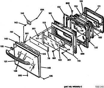 OVEN DOOR Diagram and Parts List for JCKP18BW-1  General Electric Range