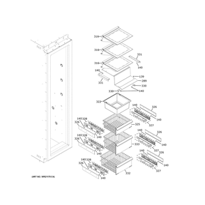 Shelves & Drawers Diagram and Parts List for ZIF361NBRDII  General Electric Freezer
