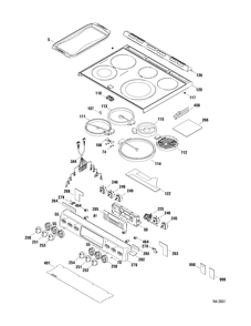 CONTROLS & COOKTOP Diagram and Parts List for CBC980SN1SS  General Electric Range
