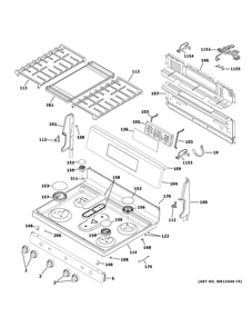 Control Panel And Cooktop Diagram and Parts List for JGB660SP1SS  General Electric Range