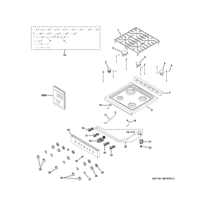Control Panel And Cooktop 1 Diagram and Parts List for PLS624RT2SS  General Electric Range