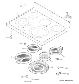 Cooktop Diagram and Parts List for JB860DJ1BB  General Electric Range