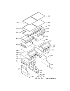 Shelves And Drawers Diagram and Parts List for ZIC360NVBLH  General Electric Refrigerator
