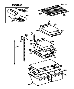 Shelf Diagram and Parts List for TBX18JATRAD  General Electric Refrigerator