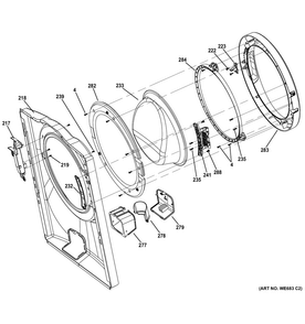 Front Panel & Door Diagram and Parts List for GFWS1500D1WW  General Electric Washer