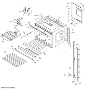 Upper Oven Diagram and Parts List for JT5500EJ3ES  General Electric Wall Oven