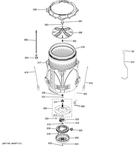 Tub & Motor Diagram and Parts List for GTW860SPJ1MC  General Electric Washer
