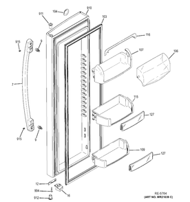 FF DOOR Diagram and Parts List for PSE26KGECEWW  General Electric Refrigerator