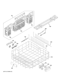 Lower Rack Assembly Diagram and Parts List for CDT835SSJ0SS  General Electric Dishwasher