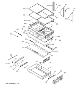 Fresh Food Shelves Diagram and Parts List for DFE29JGDFWW  General Electric Refrigerator