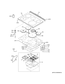 Cooktop Diagram and Parts List for PHS93XYP7FS  General Electric Wall Oven
