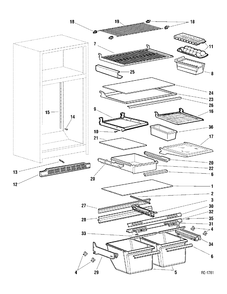 CABINET Diagram and Parts List for 38085-2  General Electric Refrigerator