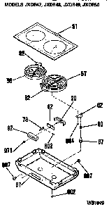 Replacement Parts Diagram and Parts List for JXDR50V1B  General Electric Cooktop