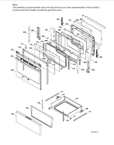 DOOR & DRAWER Diagram and Parts List for JCB635SJ2SS  General Electric Range