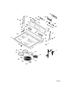 CONTROL PANEL & COOKTOP Diagram and Parts List for PCB970SR3SS  General Electric Range