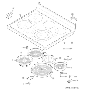 Cooktop Diagram and Parts List for JB870SF2SS  General Electric Range