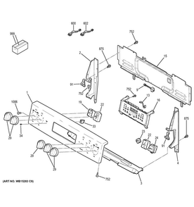 Control Panel Diagram and Parts List for JB755DJ2BB  General Electric Range