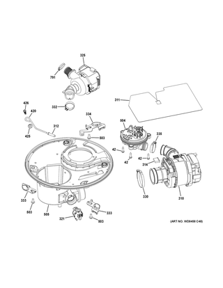 Sump & Motor Mechanism Diagram and Parts List for CDT866P3M4D1  General Electric Dishwasher