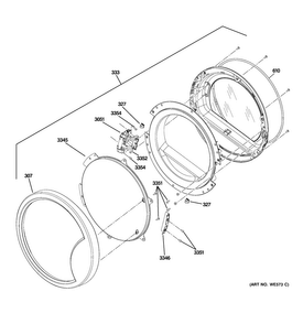 Door Diagram and Parts List for GFDN120ED3WW  General Electric Dryer