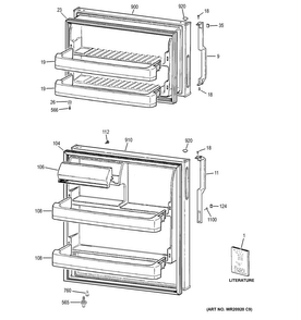 Doors Diagram and Parts List for GTH16BBXDRCC  General Electric Refrigerator