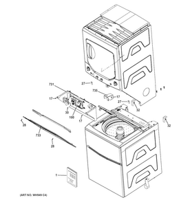 Cabinet Diagram and Parts List for GTUP240EM6WW  General Electric Washer Dryer Combo