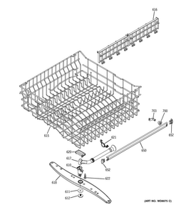 Upper Rack Assembly Diagram and Parts List for GSD6300J00CC  General Electric Dishwasher